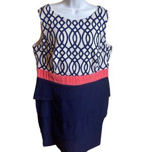Signature Sabrina size 14W blue white and pink zip back sleeveless dress